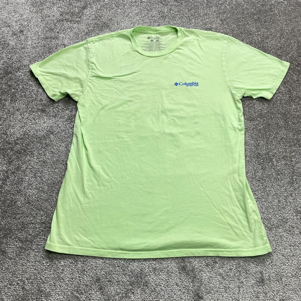 Columbia PFG Shirt Mens Large Light Green Short Sleeve Outdoor Saltwater Fishing